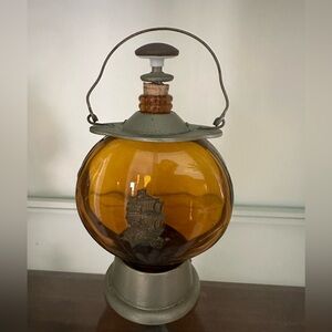 Vintage Liquor Nautical Sailor Amber Glass Brass Lantern Decanter Not Playing